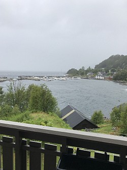 A view from Astas home towards the little marina, in rainy weather
