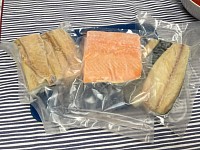 Smoked, vakuum pakkes salmon, mackerel and coalfish from a local fisherman