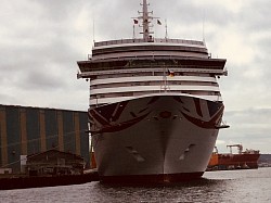 A cruise ship approaching as we arrive at Haugesund