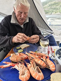 Fresh sea lobsters, langustines for dinner at Dingja